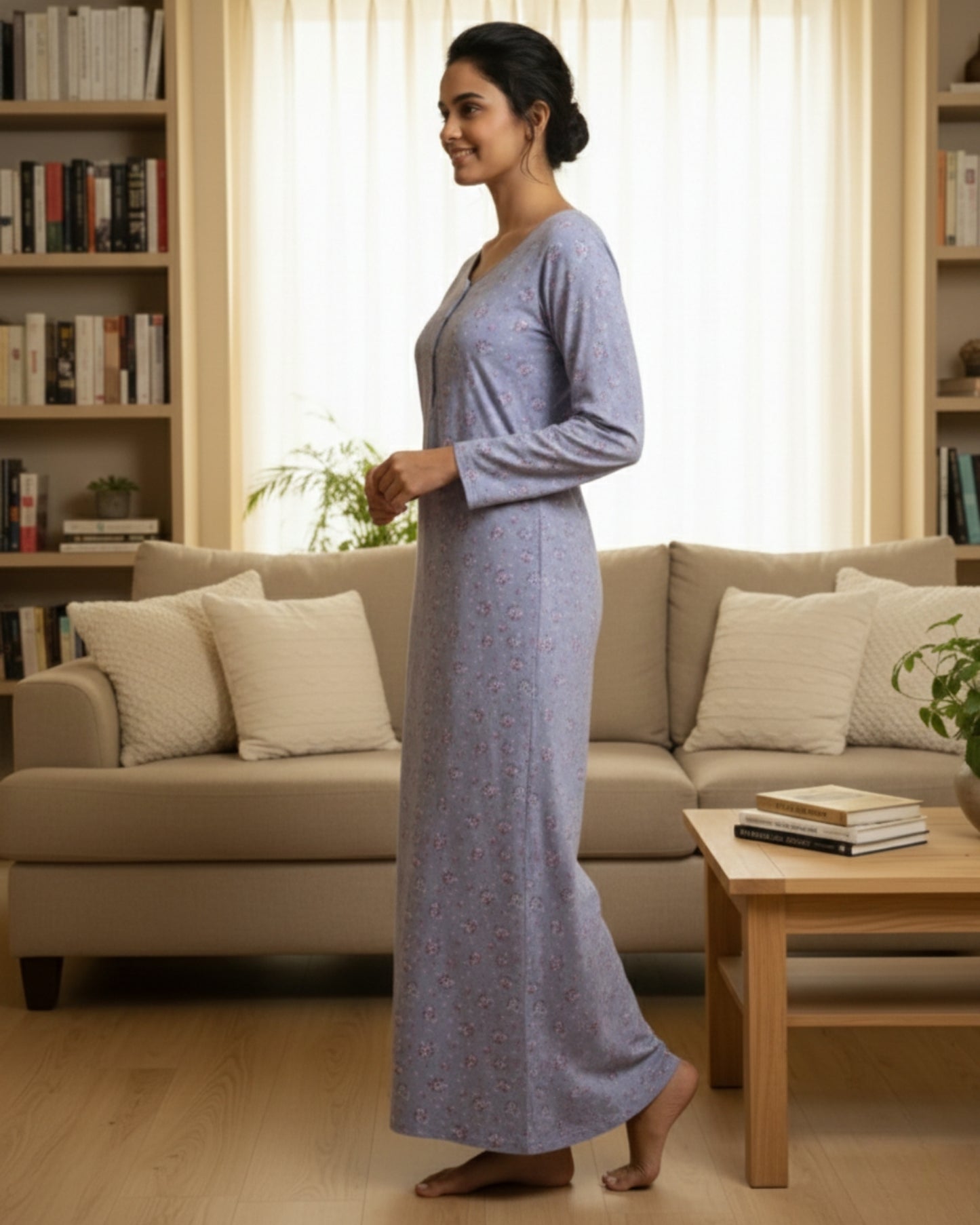 Vieviana Women’s Nighty | Soft Full-Length Nightwear | Comfortable Sleep Dress | EV18101 Green Floral Print