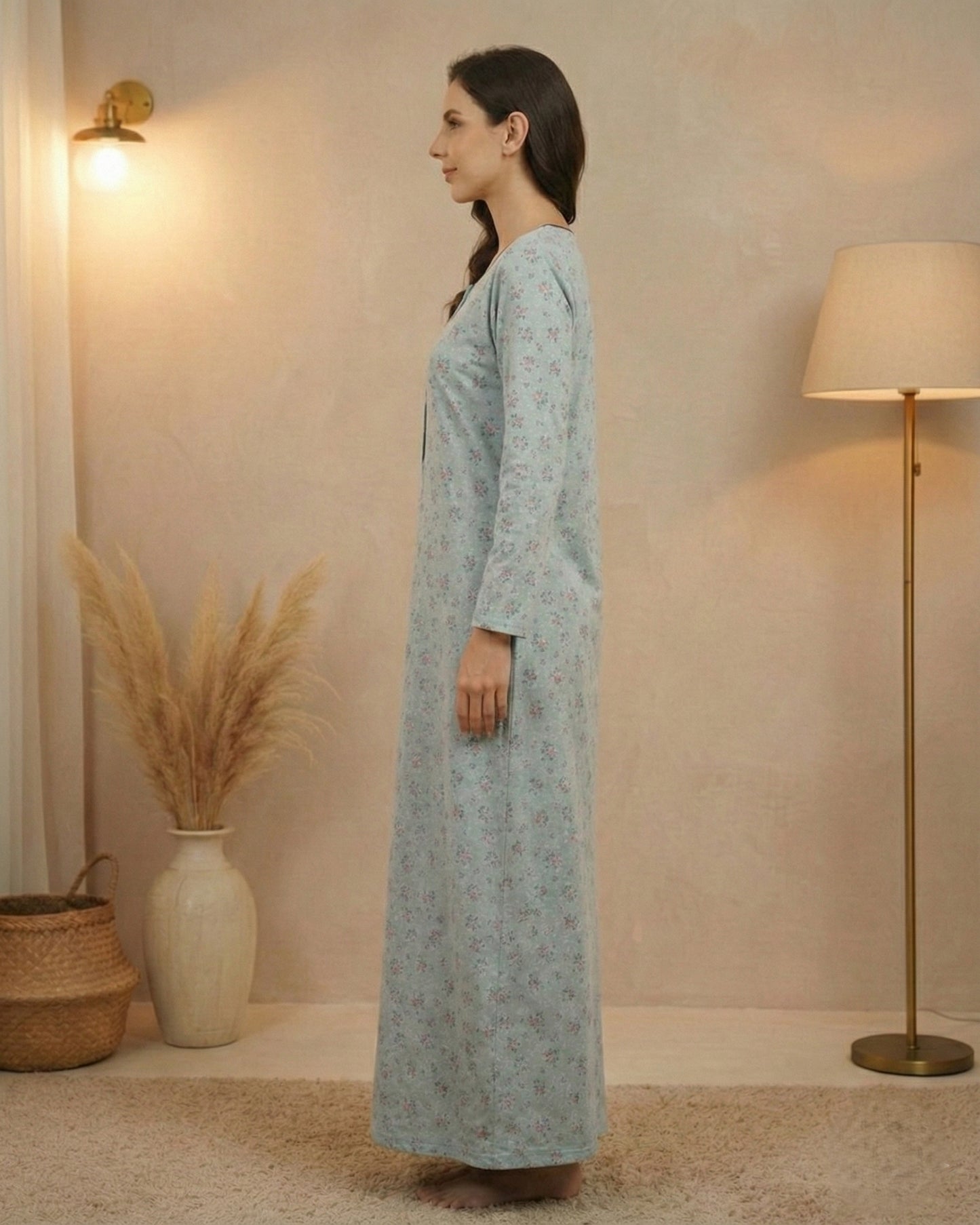 Vieviana Women’s Nighty | Soft Full-Length Nightwear | Comfortable Sleep Dress | EV18101 Green Floral Print
