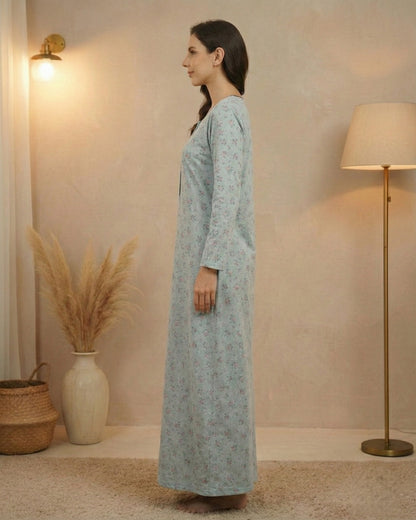 Vieviana Women’s Nighty | Soft Full-Length Nightwear | Comfortable Sleep Dress | EV18101 Green Floral Print