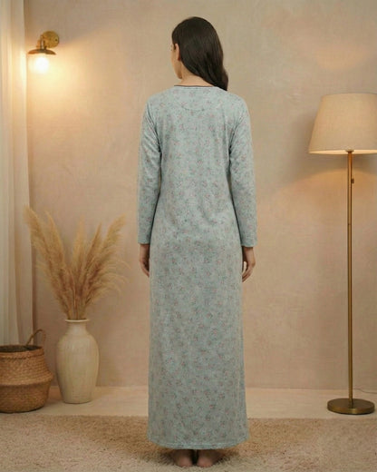 Vieviana Women’s Nighty | Soft Full-Length Nightwear | Comfortable Sleep Dress | EV18101 Green Floral Print
