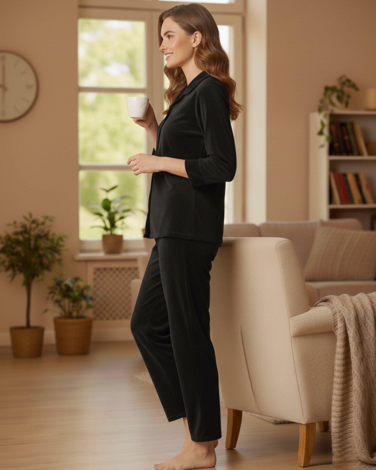 Vieviana Front Open Full Sleeves Nightwear for Women | Soft Cotton Comfort Night Suit | EV5007 Onion Pink