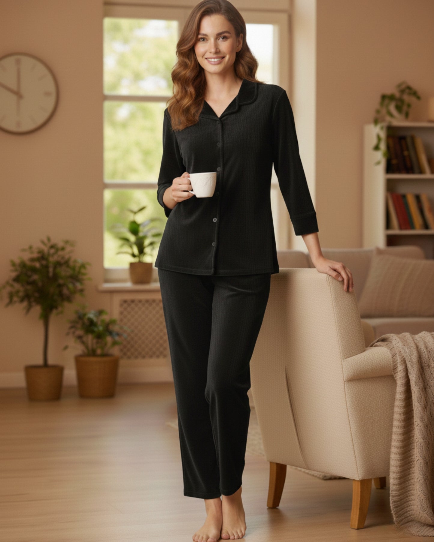 Vieviana Front Open Full Sleeves Nightwear for Women | Soft Cotton Comfort Night Suit | EV5007 Onion Pink