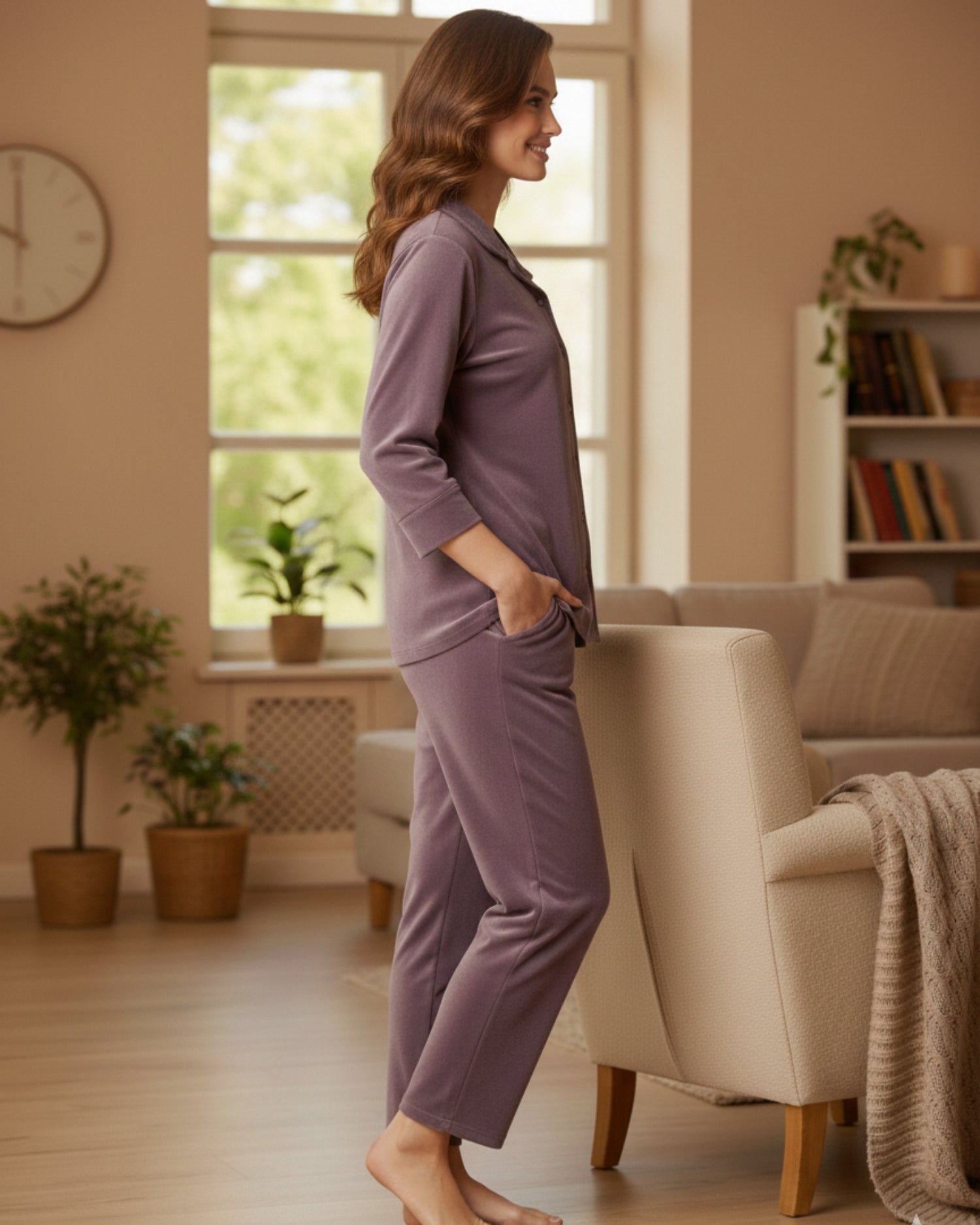 Vieviana Front Open Full Sleeves Nightwear for Women | Soft Cotton Comfort Night Suit | EV5007 Onion Pink