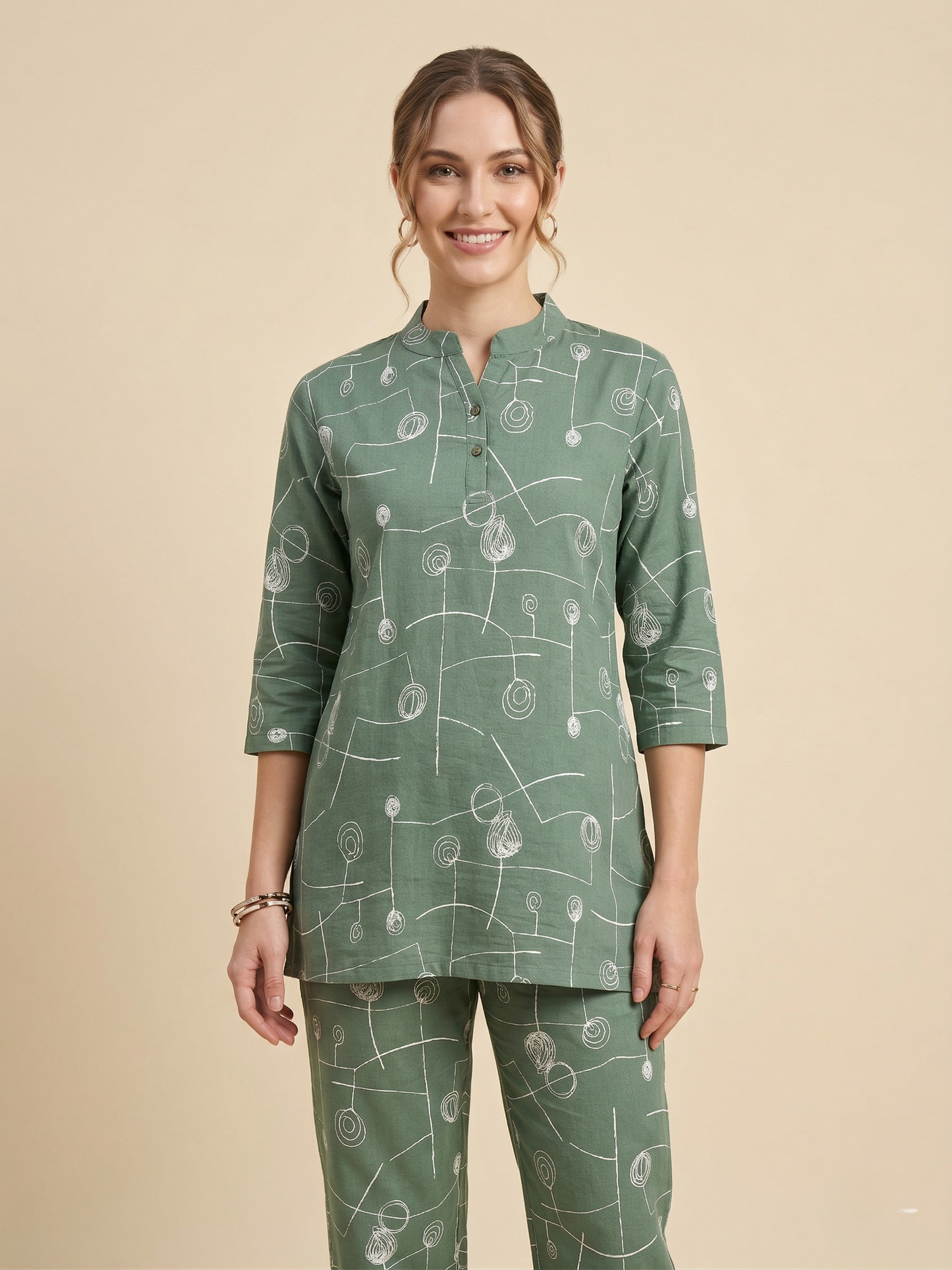 Fablush Women’s Cotton Rich Co-Ord Set | Soft Comfortable Lounge Wear Set | FB15016 Green