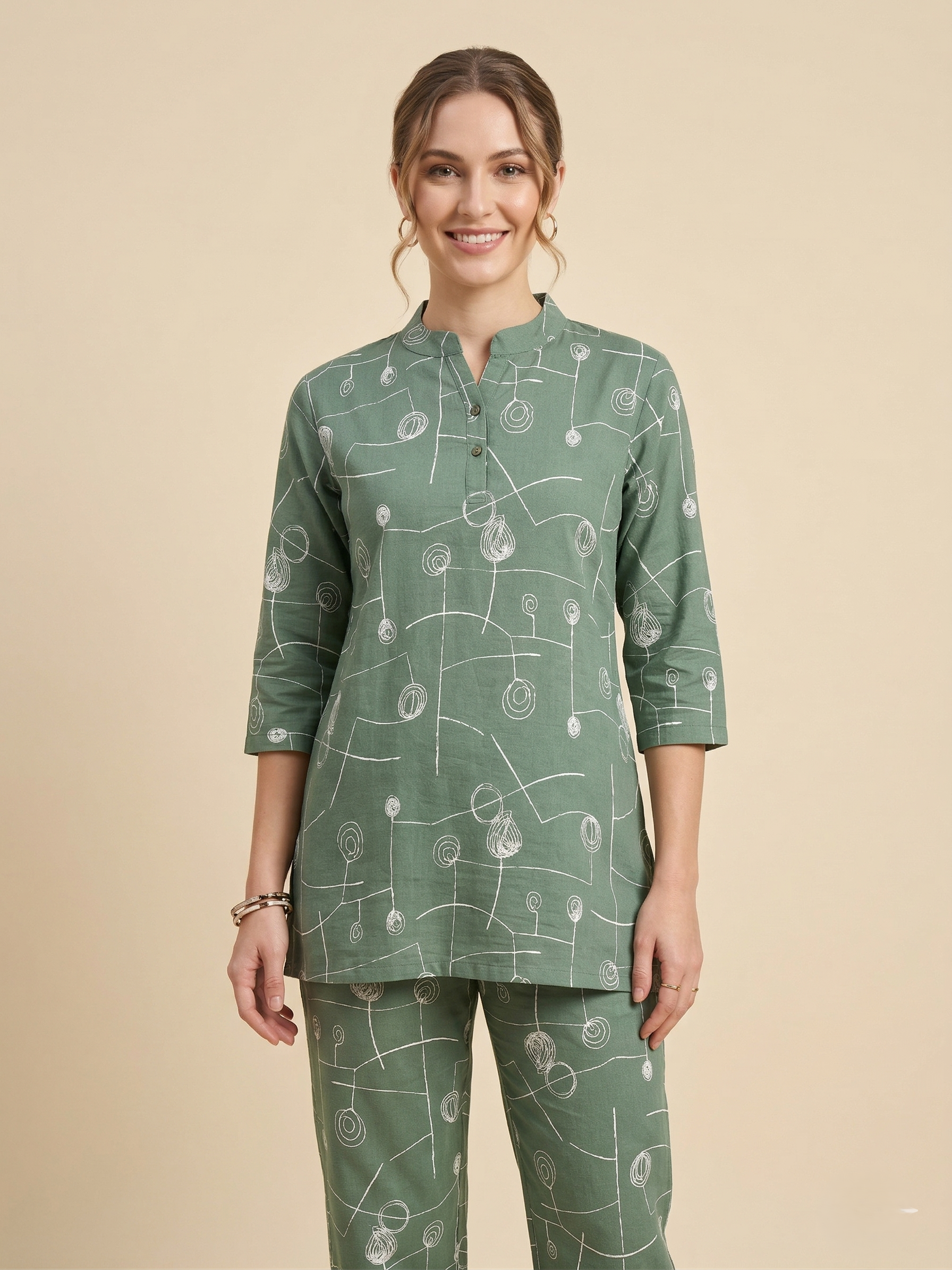 Fablush Women’s Cotton Rich Co-Ord Set | Soft Comfortable Lounge Wear Set | FB15016 Green