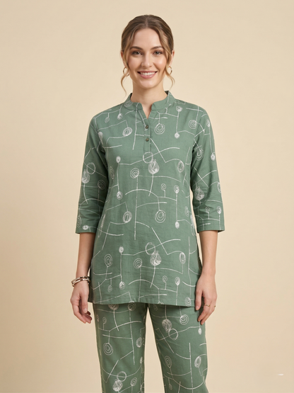 Fablush Women’s Cotton Rich Co-Ord Set | Soft Comfortable Lounge Wear Set | FB15016 Green