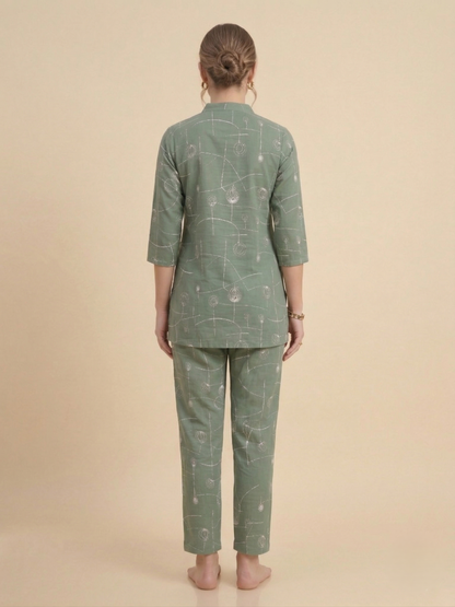 Fablush Women’s Cotton Rich Co-Ord Set | Soft Comfortable Lounge Wear Set | FB15016 Green