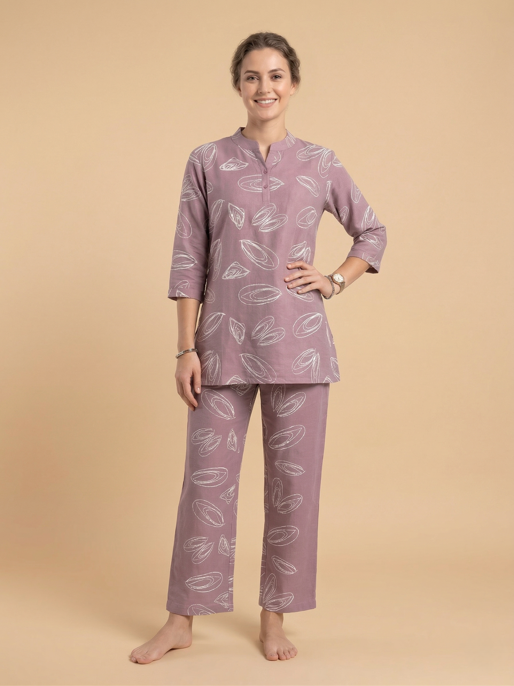 Fablush Women’s Cotton Rich Co-Ord Set | Soft Breathable Lounge Wear Set | FB15017 Dusty Rose