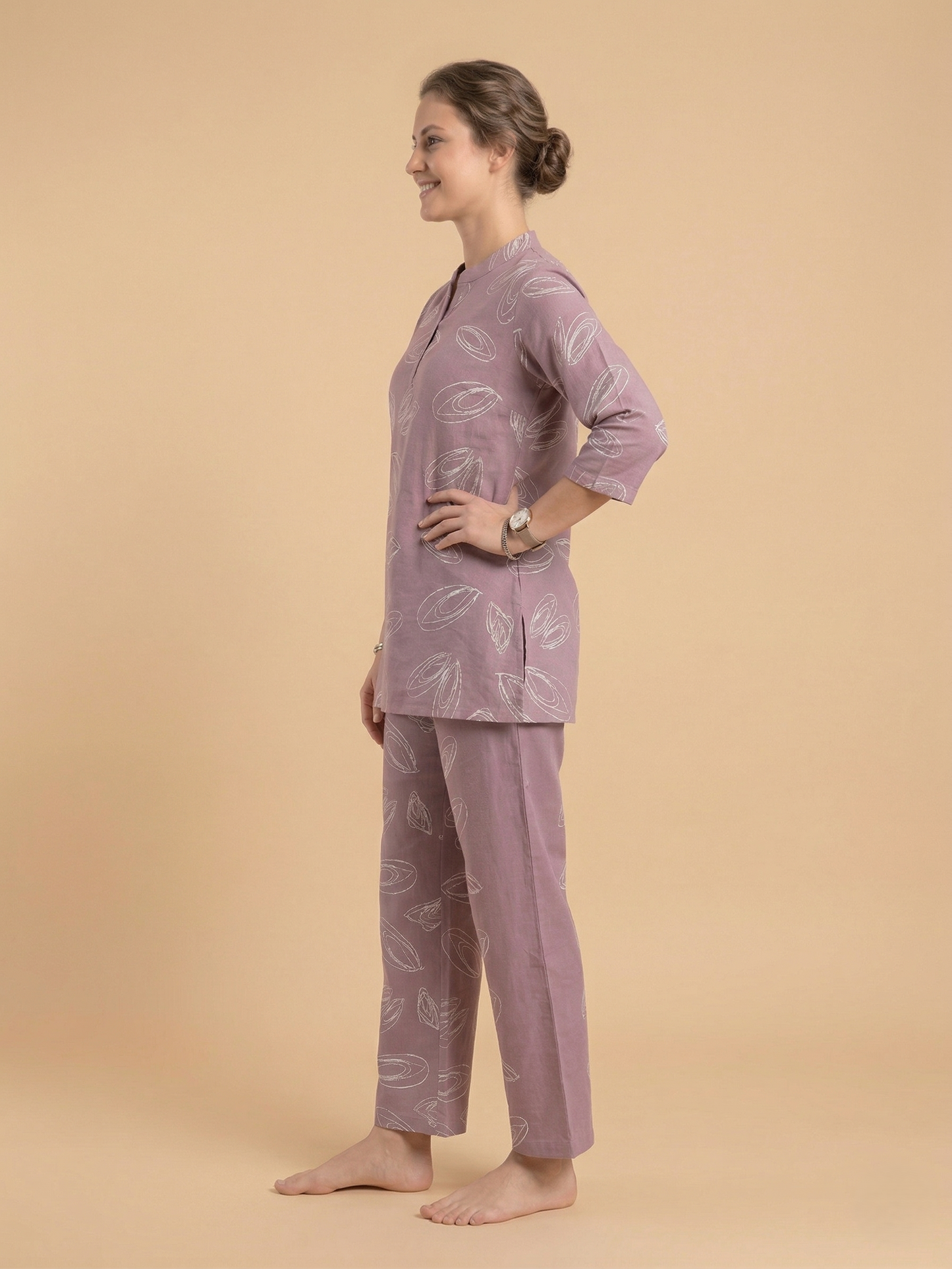 Fablush Women’s Cotton Rich Co-Ord Set | Soft Breathable Lounge Wear Set | FB15017 Dusty Rose
