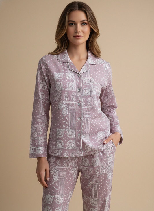 Fablush Women’s 100% Cotton Front Open Nightsuit | Soft Breathable Nightwear Set | FB17027