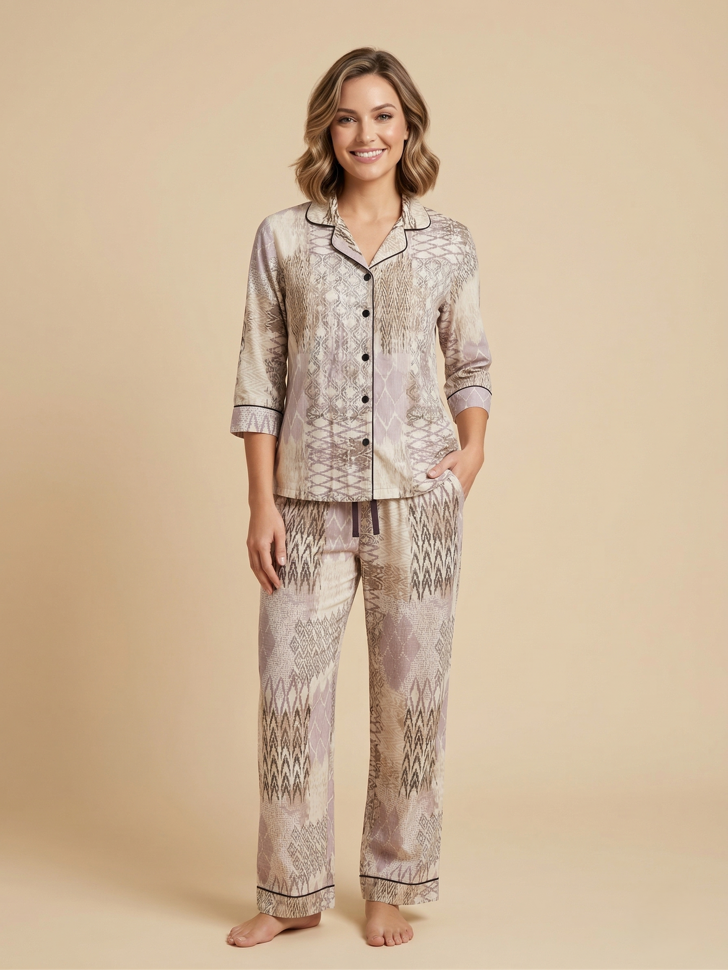Fablush Women’s 100% Rayon Front Open Nightsuit | Soft Breathable Nightwear Set | FB17029 Dusty Rose Print