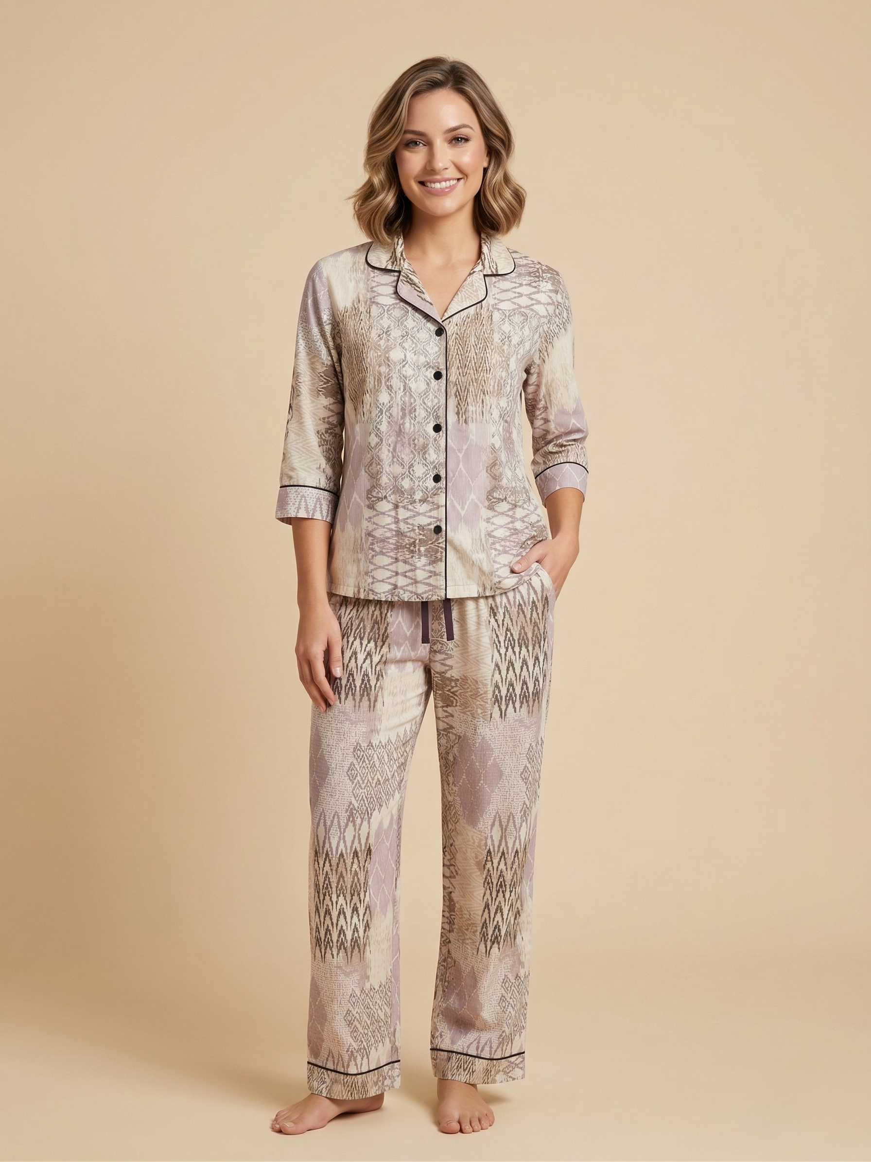 Fablush Women’s 100% Rayon Front Open Nightsuit | Soft Breathable Nightwear Set | FB17029 Dusty Rose Print