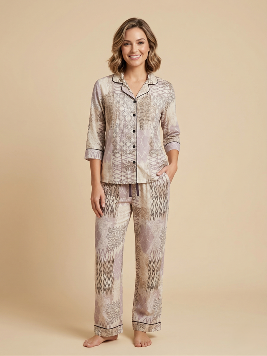 Fablush Women’s 100% Rayon Front Open Nightsuit | Soft Breathable Nightwear Set | FB17029 Dusty Rose Print