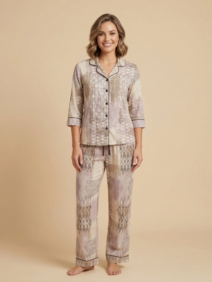 Fablush Women’s 100% Rayon Front Open Nightsuit | Soft Breathable Nightwear Set | FB17029 Dusty Rose Print