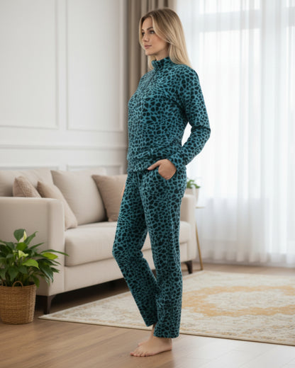 Fablush Women’s Tracksuit Nightwear | Luxe Velour Hi Neck Half Zipper Set | FB30006