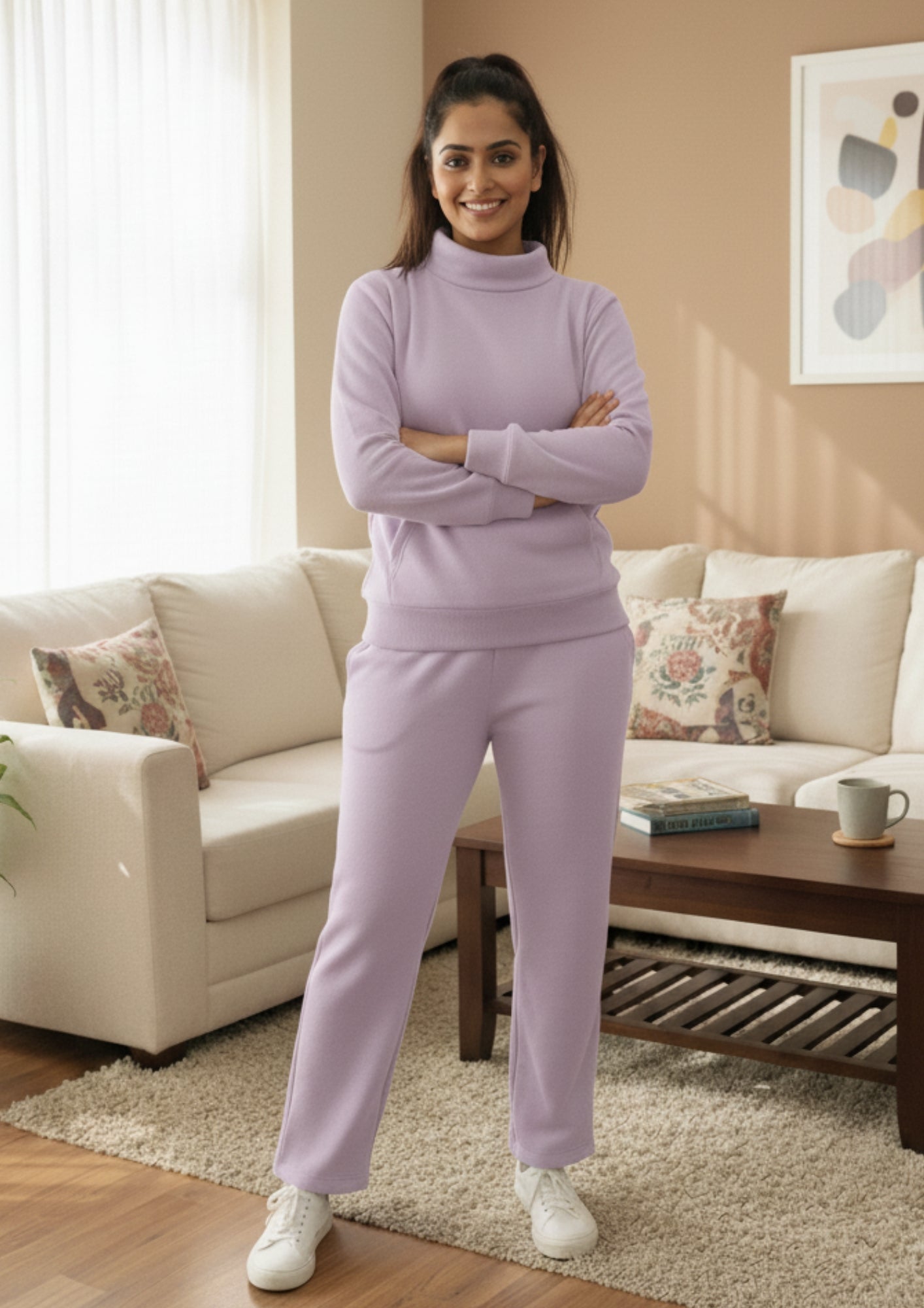 Fablush Women’s Full Sleeves PJ Set | Antipeeling Hi Neck Tracksuit Nightwear | FB34003