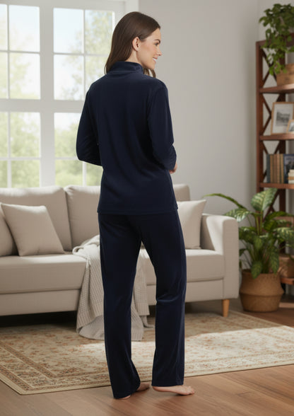 Fablush Women’s Full Sleeves PJ Set | Polyamide Lycra Stretch Nightwear | FB34004