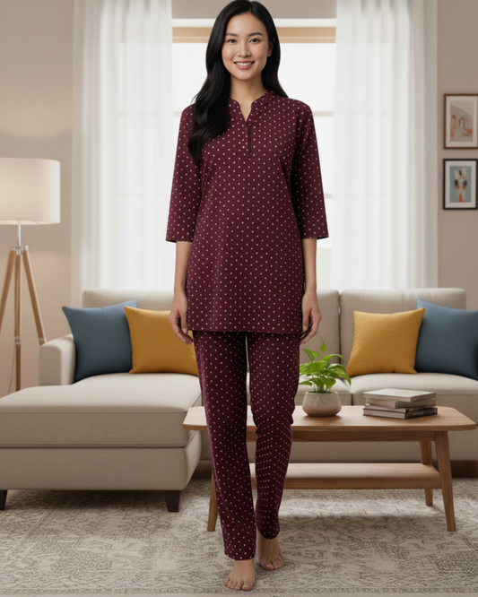Fablush Women’s Kurti Nightsuit Full Sleeves Set | Printed Velour | Fb35003