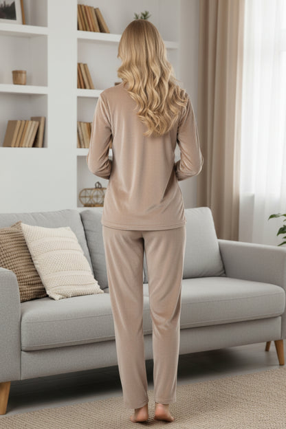 Fablush Women’s Front Open Full Sleeves Nightsuit | Soft Printed Velour Nightwear | FB37008
