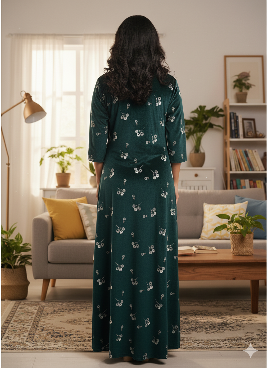 Fablush Women’s Nighty Full Sleeves | Nightwear | Velour | Fb38002
