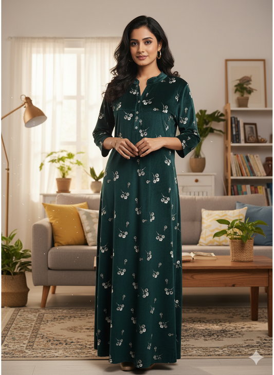 Fablush Women’s Nighty Full Sleeves | Nightwear | Velour | Fb38002