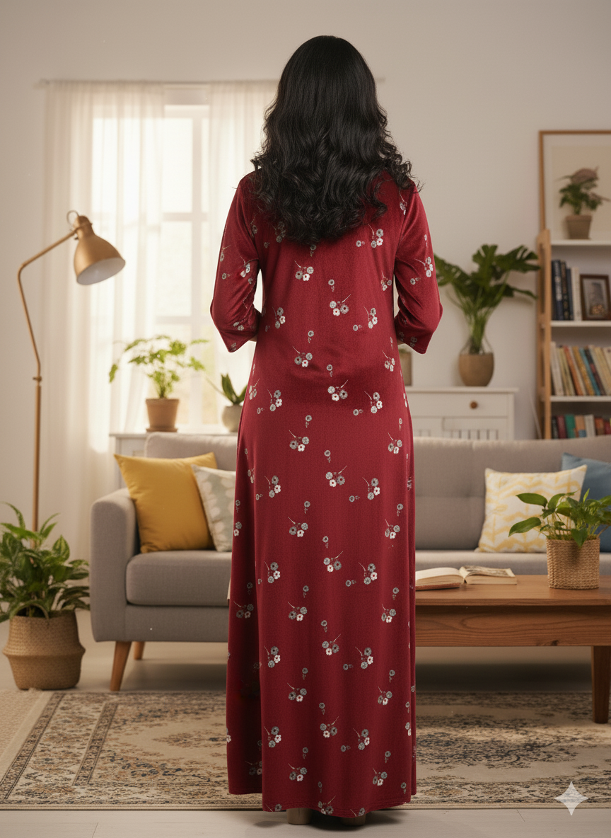Fablush Women’s Nighty Full Sleeves | Nightwear | Velour | Fb38002