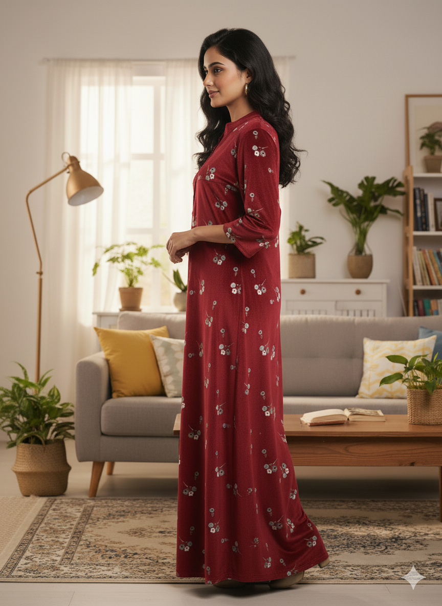 Fablush Women’s Nighty Full Sleeves | Nightwear | Velour | Fb38002