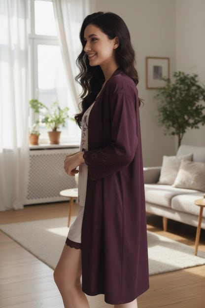 Fablush Women’s 3-Piece Satin Bridal Nightwear Set | Luxury Nighty, Robe & Slip | FB515