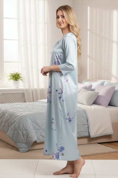 Fablush Women’s Satin Full Sleeves Nighty | Elegant Bridal Nightwear | FB517