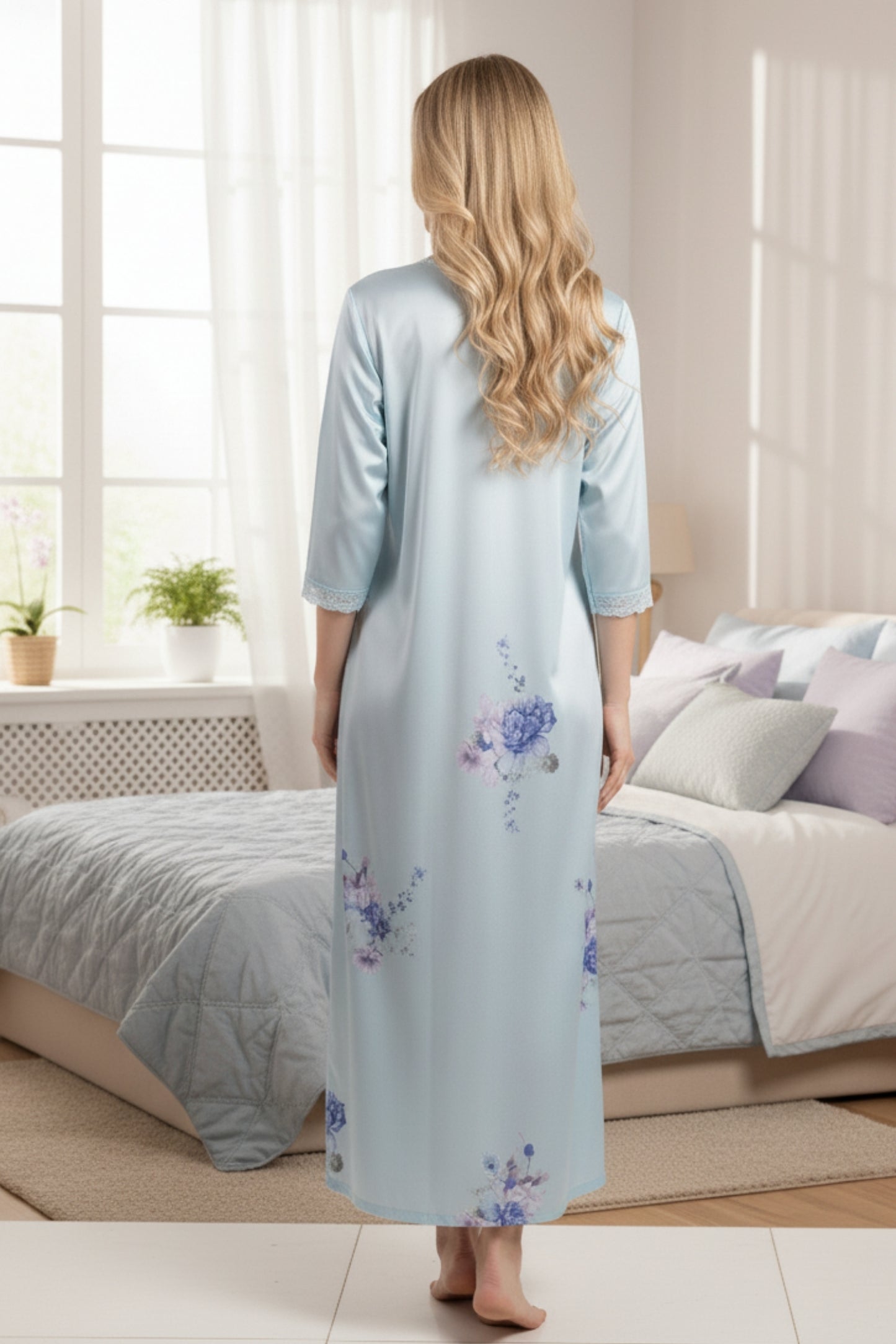 Fablush Women’s Satin Full Sleeves Nighty | Elegant Bridal Nightwear | FB517