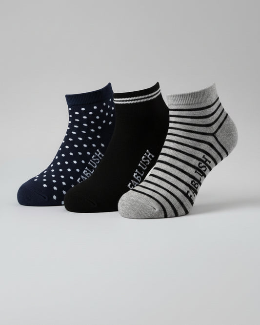 Fablush Men’s Ankle Socks | Non Terry Cotton | Pack of 3 | Mix Color | FBMSAK