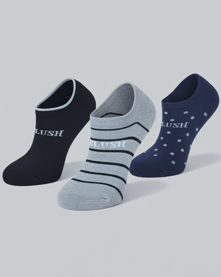 Fablush Men’s Loafer Socks | Non Terry Cotton | Pack of 3 | Mix Color | FBMSLO