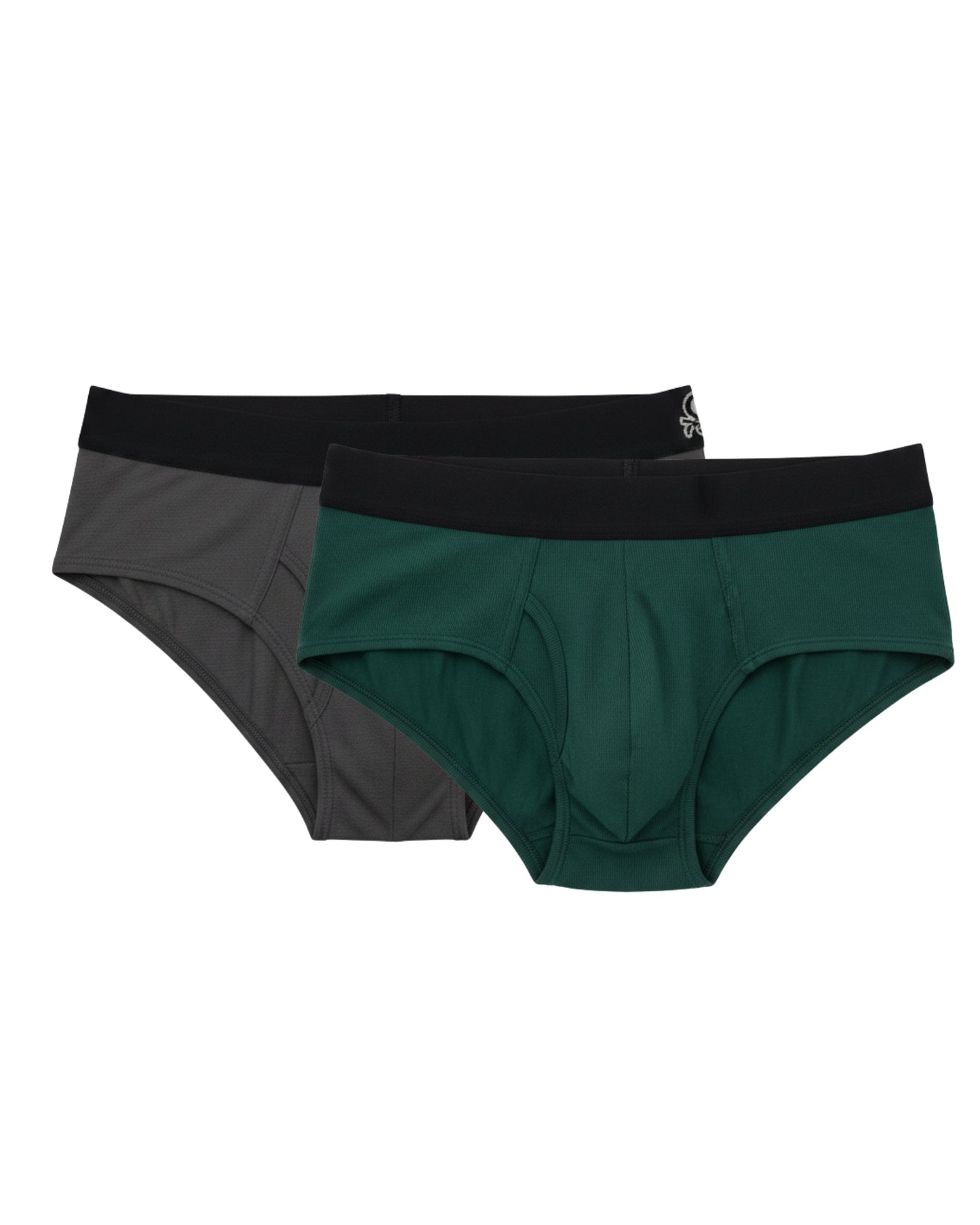 Benetton Men’s 100% Cotton Brief 01C3096ula02i Pack of 2 | Soft Breathable Everyday Underwear Bottle Green Dark Grey Melange