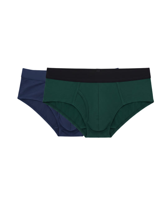 Benetton Men’s 100% Cotton Brief 01C3096ula02i Pack of 2 | Soft Breathable Everyday Underwear Bottle Green Navy