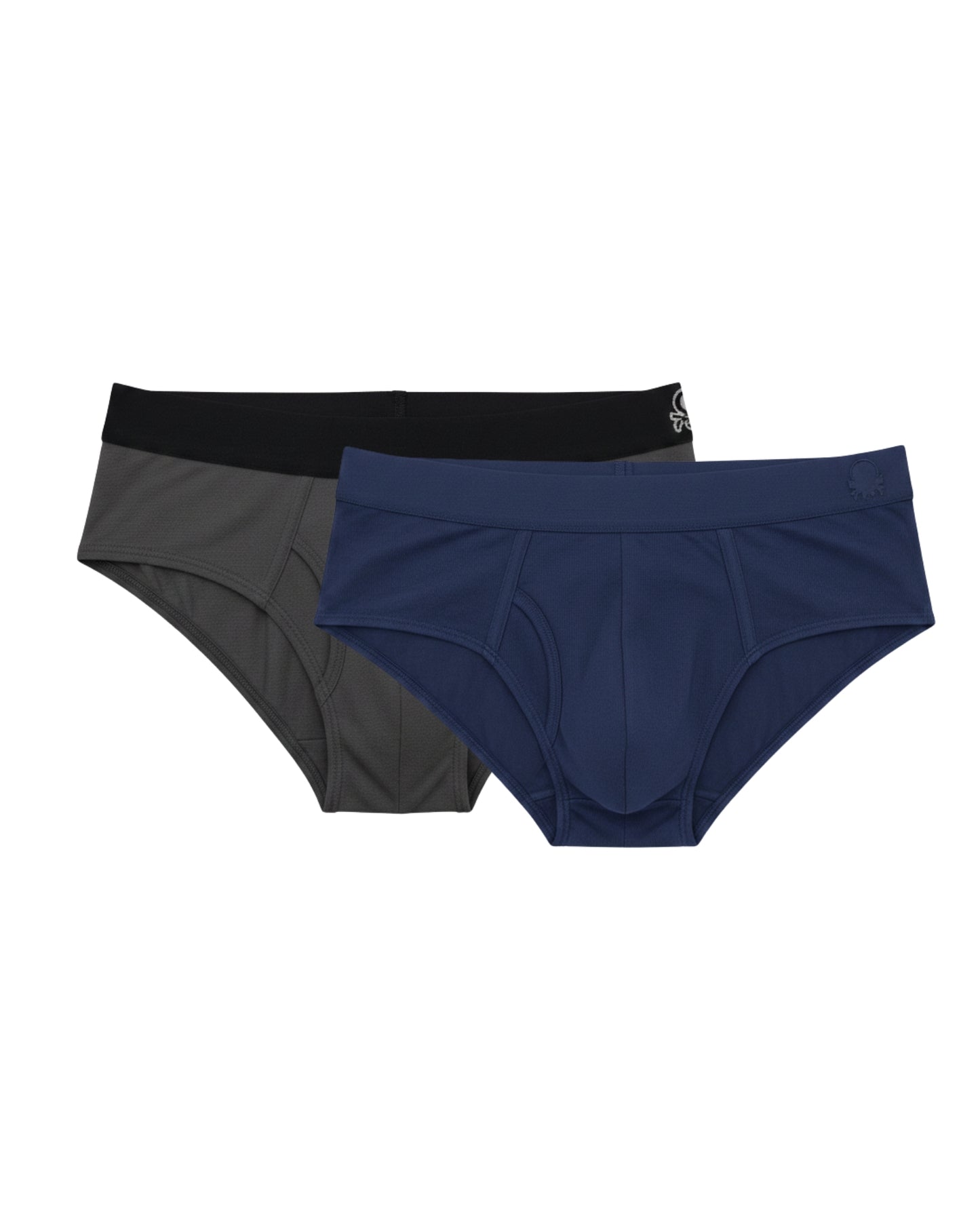 Benetton Men’s 100% Cotton Brief 01C3096ula02i Pack of 2 | Soft Breathable Everyday Underwear Dark Grey Melange Navy