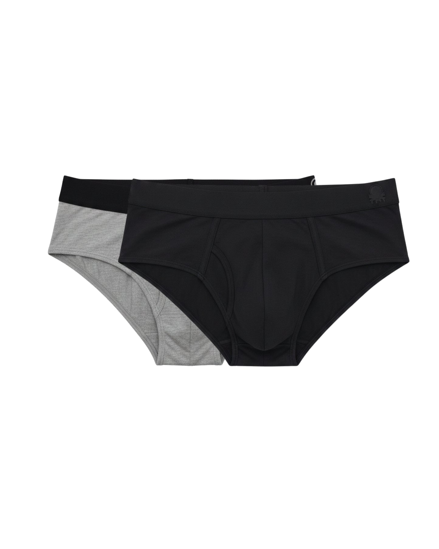 Benetton Men’s 100% Cotton Brief 01C3096ula02i Pack of 2 | Soft Breathable Everyday Underwear Grey Melange Black