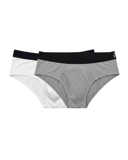 Benetton Men’s 100% Cotton Brief 01C3096ula02i Pack of 2 | Soft Breathable Everyday Underwear White Grey Melange