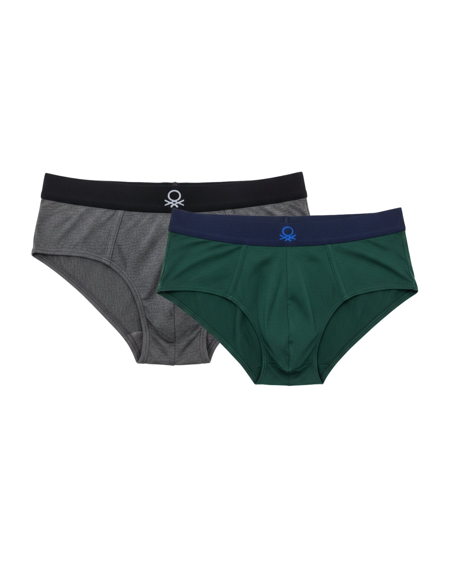 Benetton Men’s Cotton Elastane Brief 01C3096ula06i Pack of 2 | 93% Cotton 7% Elastane Stretch Underwear Bottle Green Dark Grey Melange