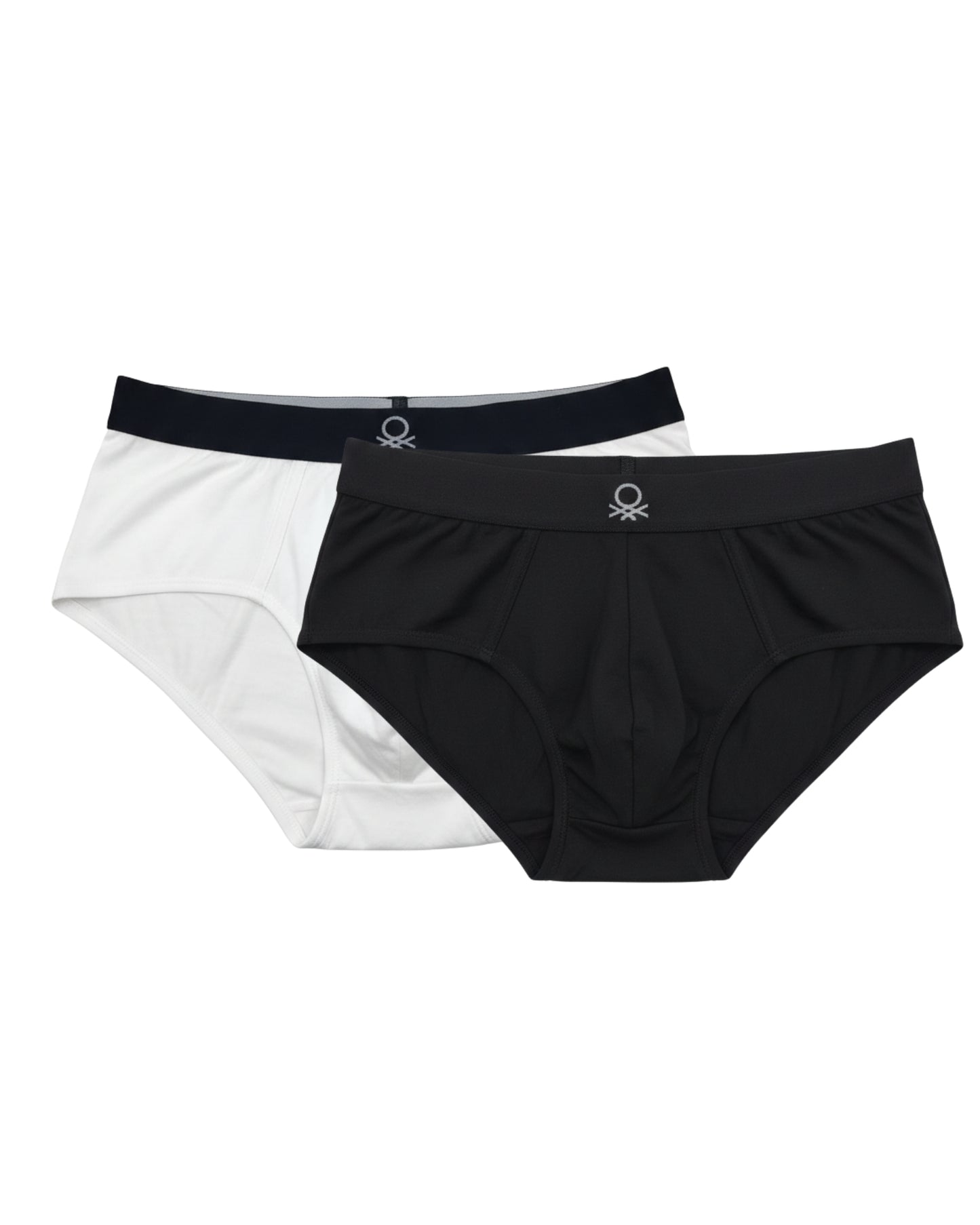 Benetton Men’s Cotton Elastane Brief 01C3096ula06i Pack of 2 | 93% Cotton 7% Elastane Stretch Underwear White Black