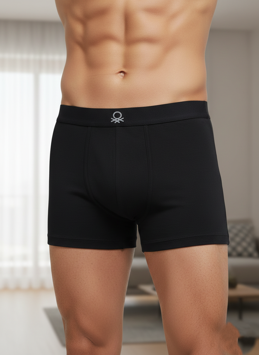 Benetton Men’s Cotton Elastane Trunk 01C3096ula07i | 93% Cotton 7% Elastane | Stretch Fit Premium Underwear Black