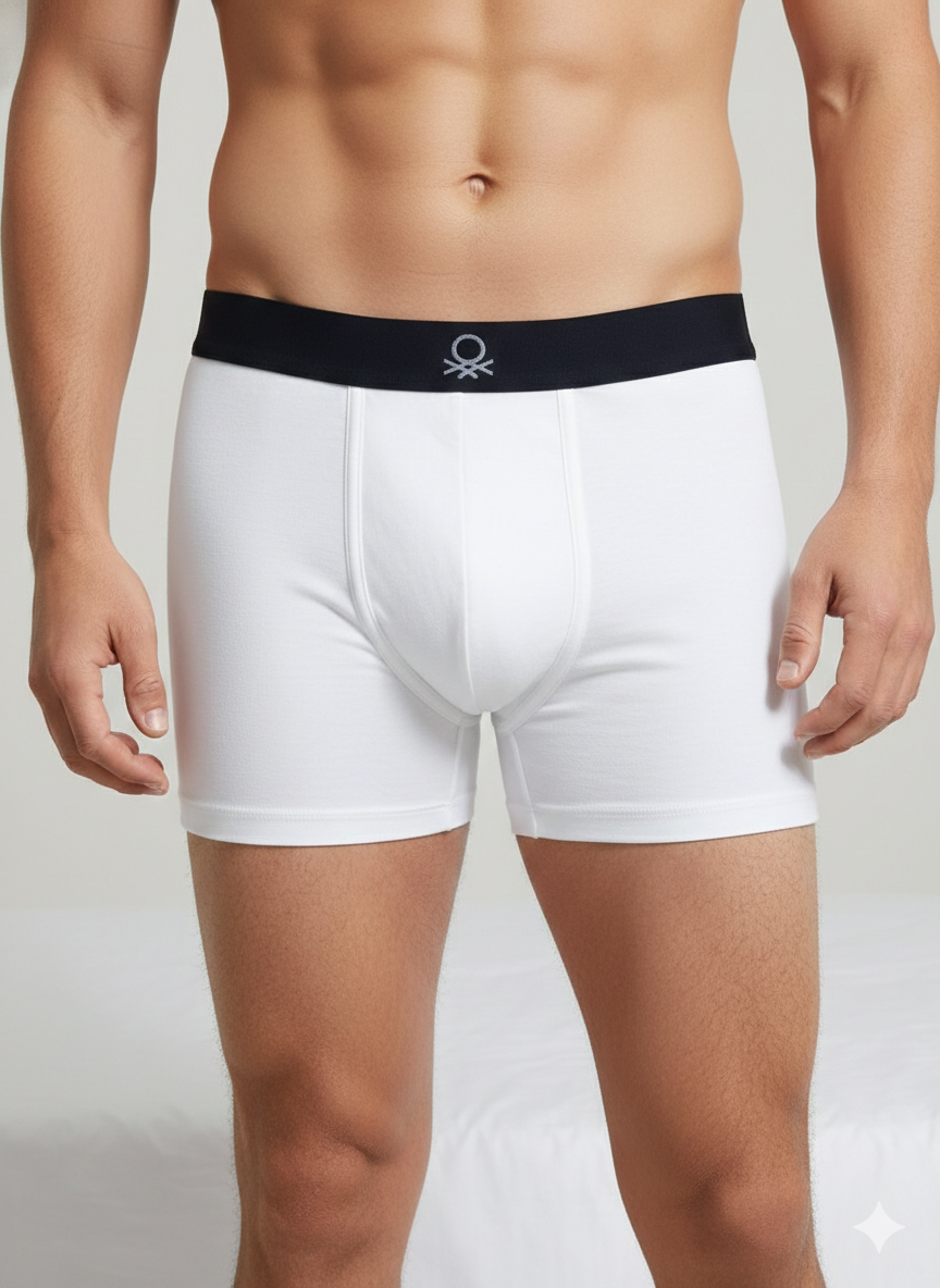 Benetton Men’s Cotton Elastane Trunk 01C3096ula07i | 93% Cotton 7% Elastane | Stretch Fit Premium Underwear White
