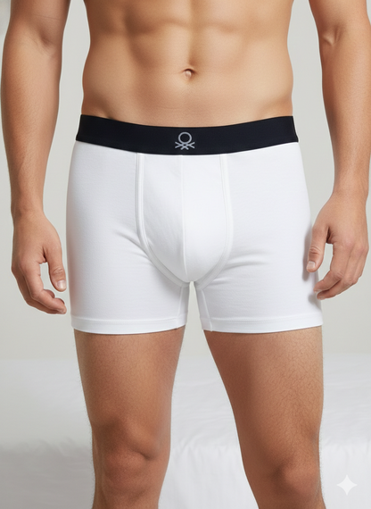 Benetton Men’s Cotton Elastane Trunk 01C3096ula07i | 93% Cotton 7% Elastane | Stretch Fit Premium Underwear White