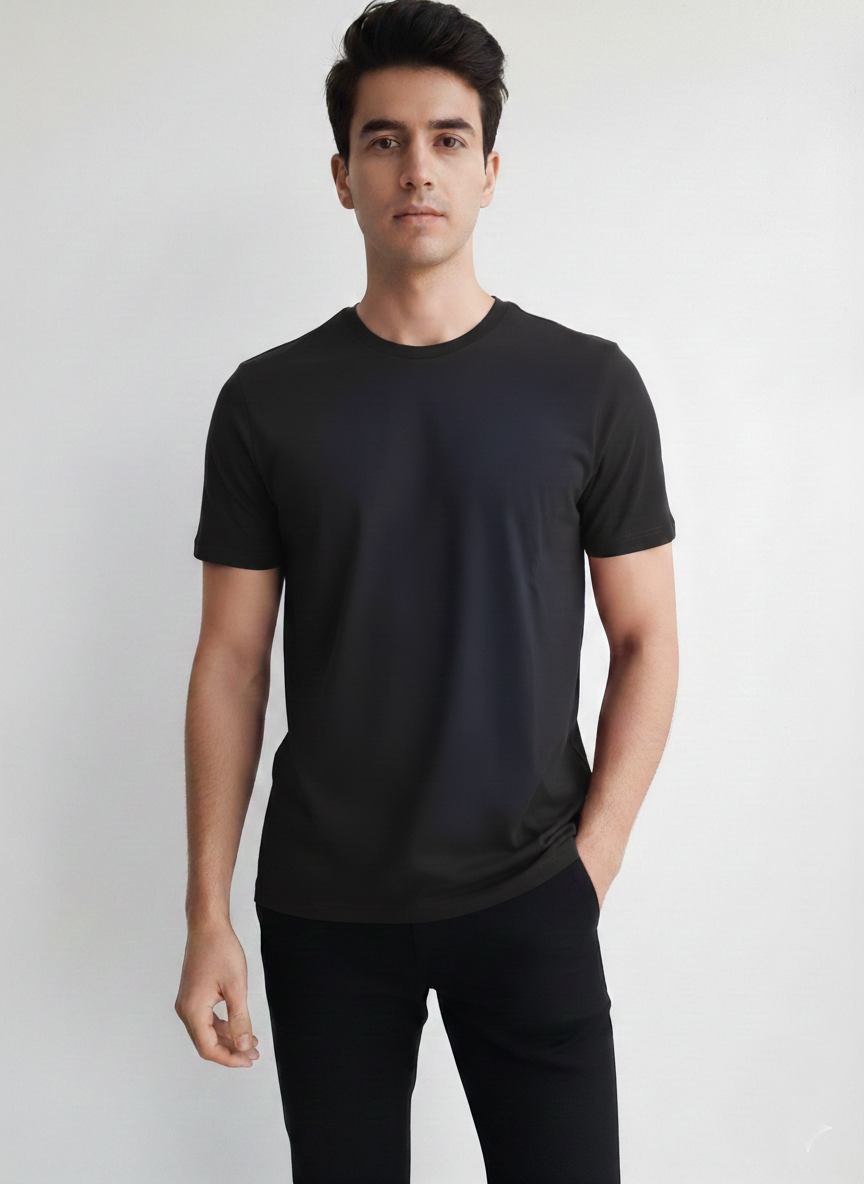 Benetton Men’s Athleisure T-Shirt 01C3096ula17i | 60% Cotton 40% Poly | Soft Breathable Casual Wear Black