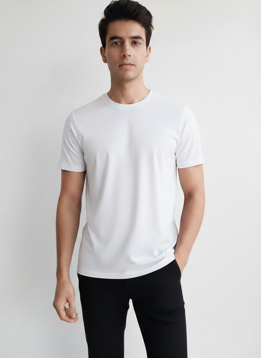 Benetton Men’s Athleisure T-Shirt 01C3096ula17i | 60% Cotton 40% Poly | Soft Breathable Casual Wear White