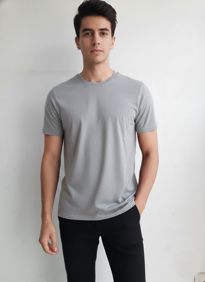 Benetton Men’s Athleisure T-Shirt 01C3096ula17i | 60% Cotton 40% Poly | Soft Breathable Casual Wear Grey Melange