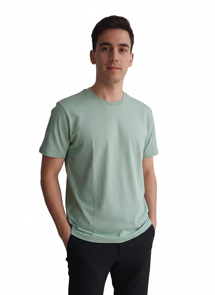 Benetton Men’s Athleisure T-Shirt 01C3096ula17i | 60% Cotton 40% Poly | Soft Breathable Casual Wear Sea Green
