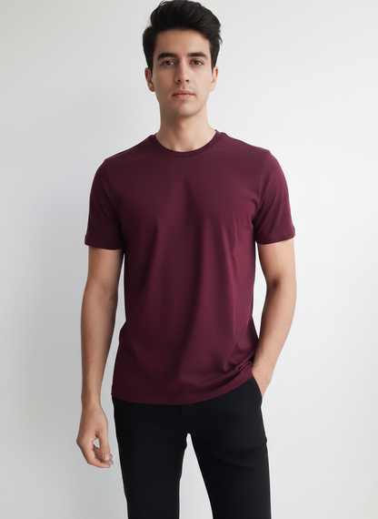 Benetton Men’s Athleisure T-Shirt 01C3096ula17i | 60% Cotton 40% Poly | Soft Breathable Casual Wear Wine