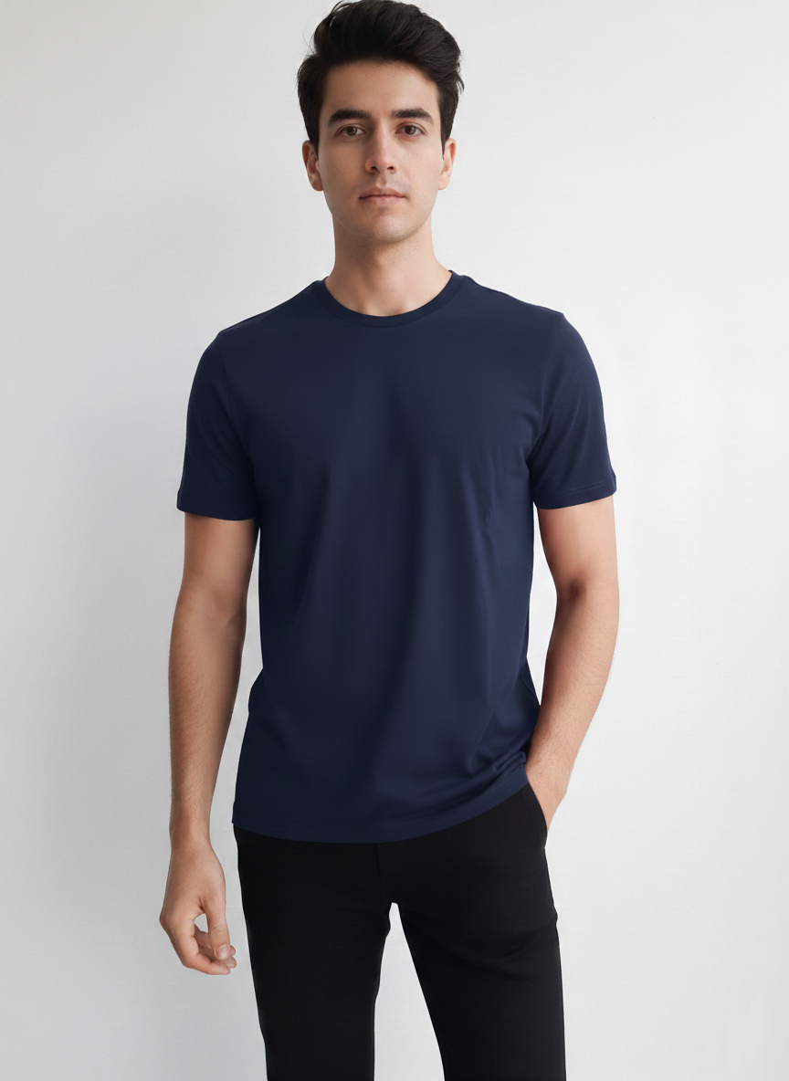 Benetton Men’s Athleisure T-Shirt 01C3096ula17i | 60% Cotton 40% Poly | Soft Breathable Casual Wear Navy