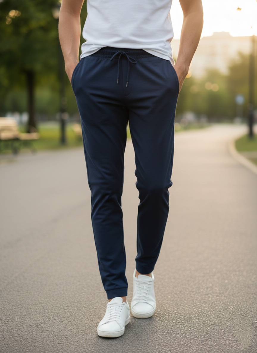 Benetton Men’s 100% Cotton Joggers 01C3096ula18i | Soft Breathable Athleisure Track Pants Navy