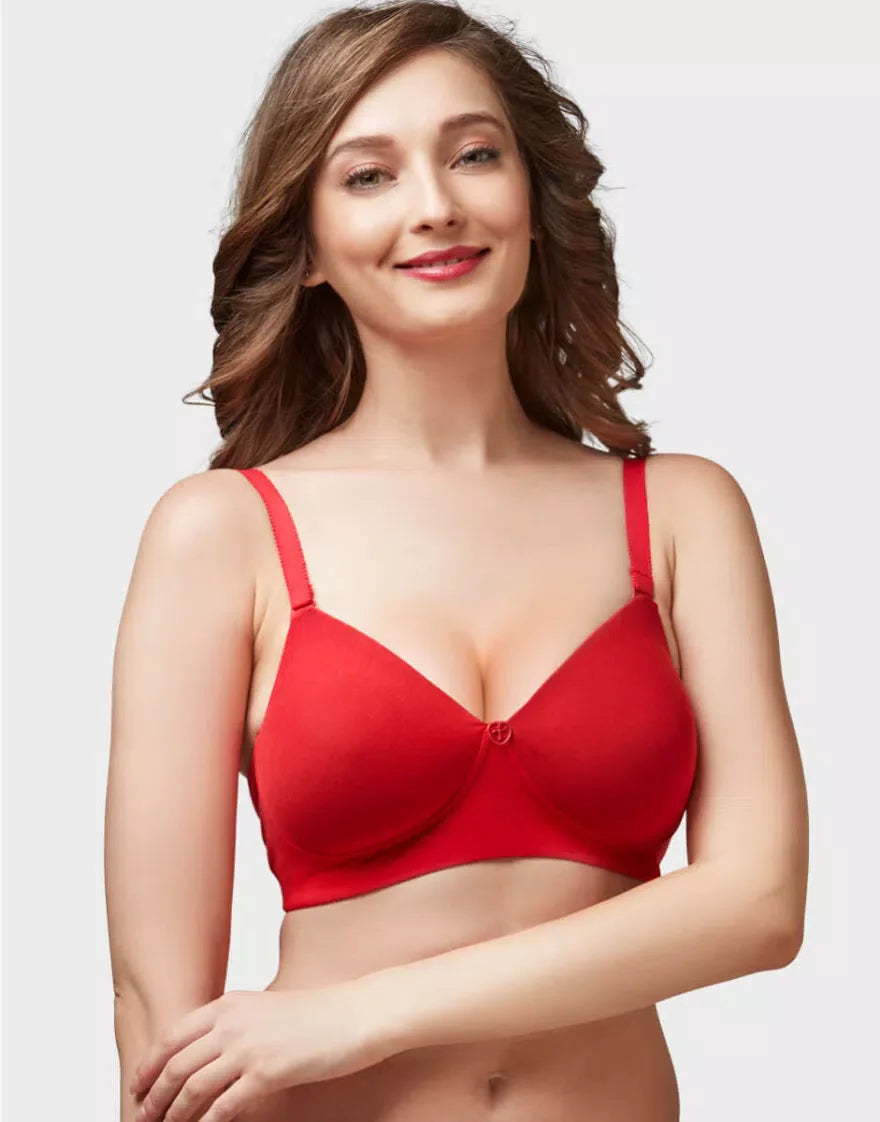 Trylo Women Non Wired Non Padded Three Fourth Coverage Bra | Vivanta RED